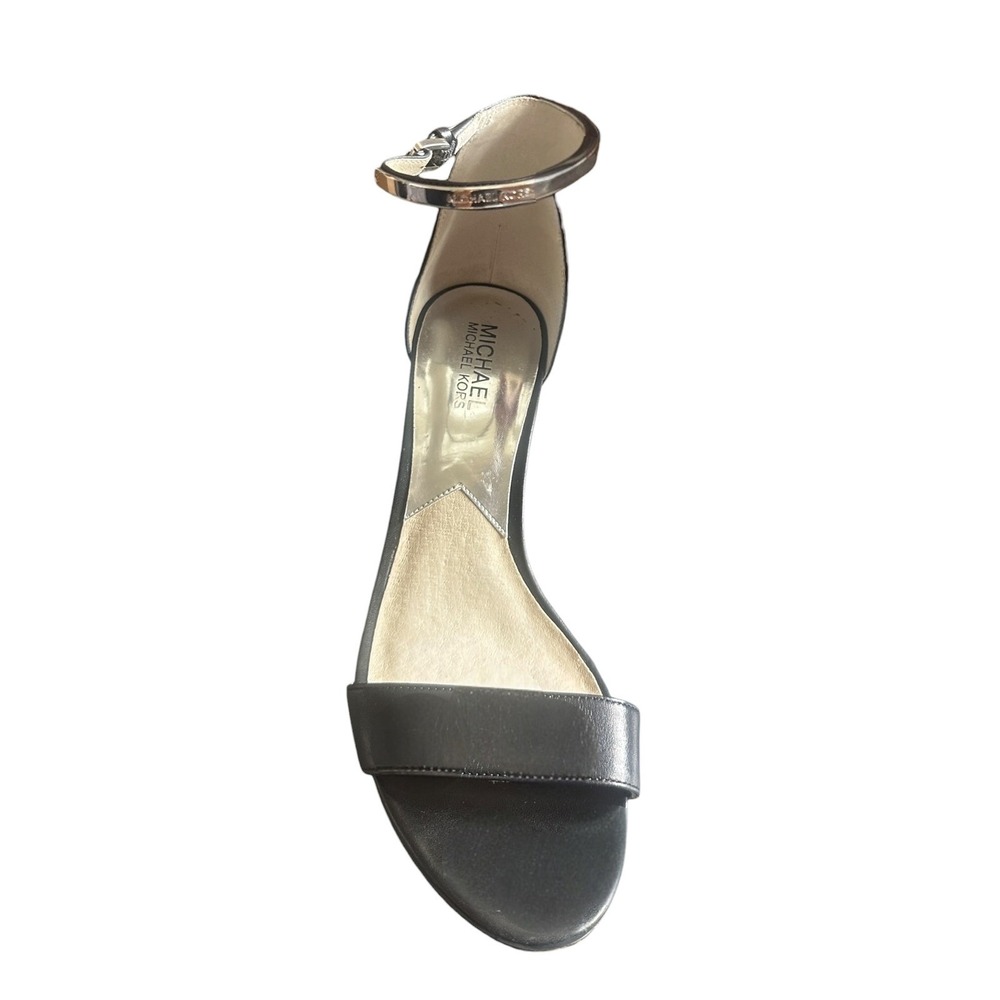 Michael Kors Ankle Strap Sandals Women 8M Black Good Leather Kitten Heel - Picture 4 of 10